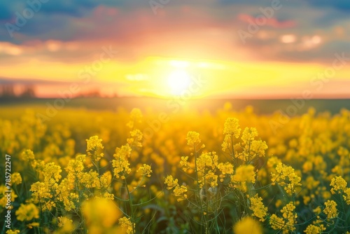 Yellow flowers and sunset