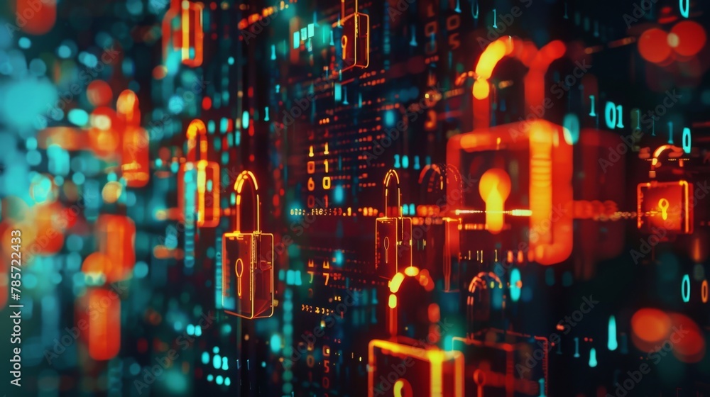 Cybersecurity Concept With Digital Locks and Data Stream Cybersecurity Concept With Digital Locks and Data Stream