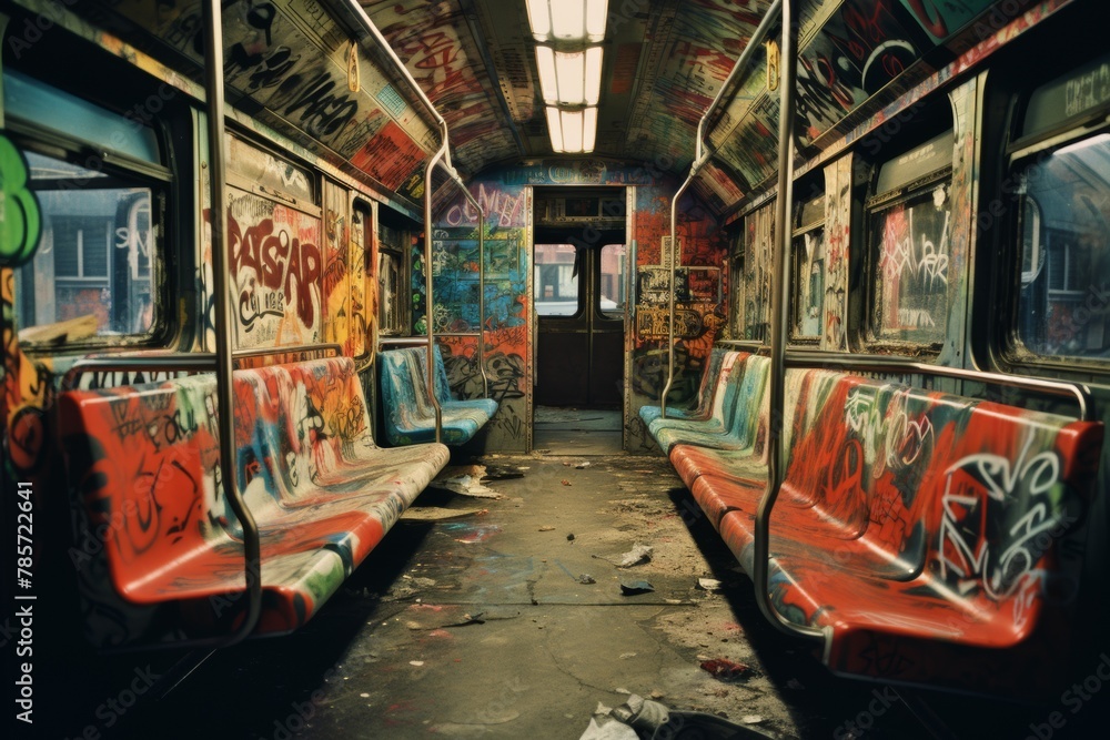 Obraz premium Subway train car with graffiti 