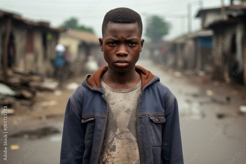Obraz premium Troubled teenager boy serious sad face on street