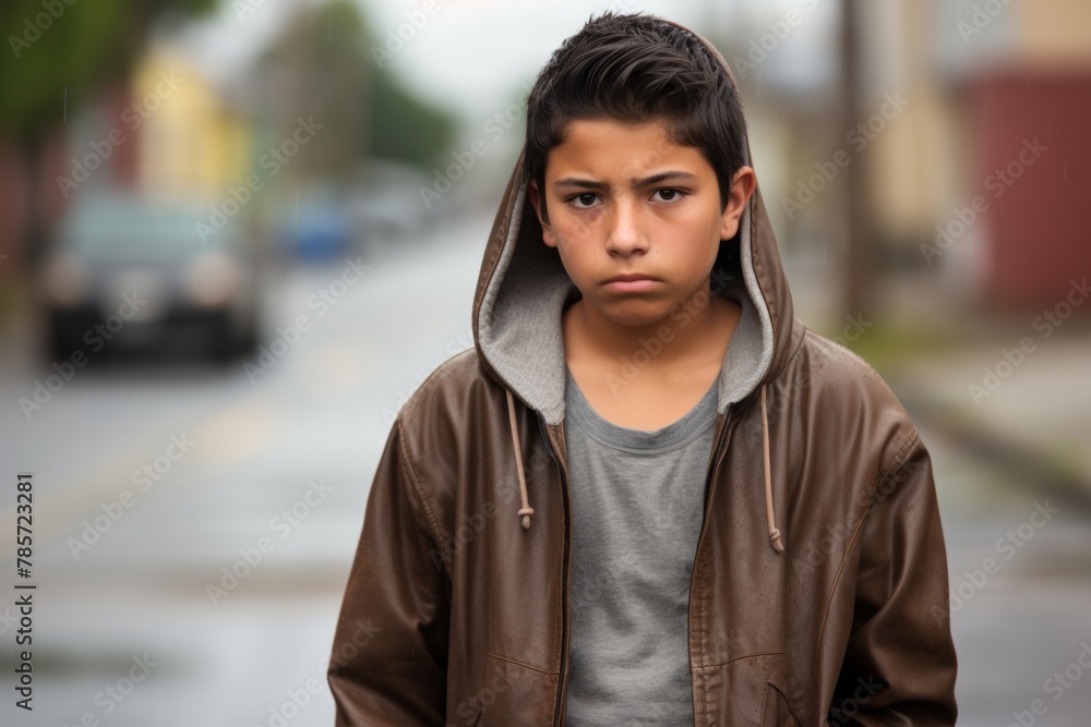 Troubled teen teenager boy on a city street Troubled teen teenager boy on a city street