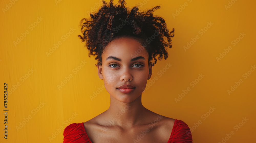 African woman with afro on yellow background African woman with afro on yellow background