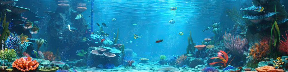 Fototapeta premium Aquatic Playtime: 3D Model of an Underwater Playground with Animated Sea Life