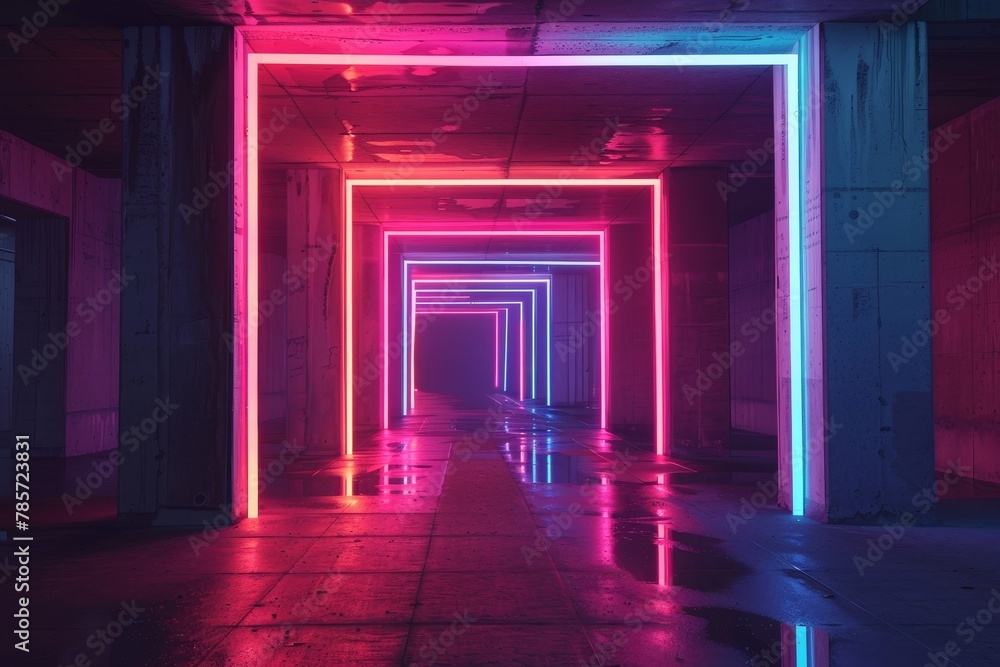 Neon Flow: Dynamic Light Installation with Vibrant Waves
