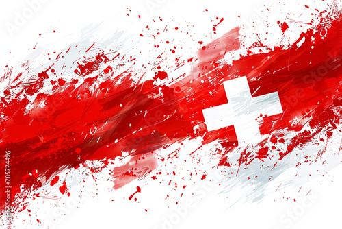  An abstract depiction of the Swiss flag in bold red brushstrokes with a pristine white cross