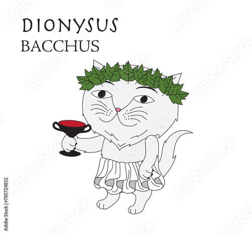 Cute cartoon illustration of cat Dionysus