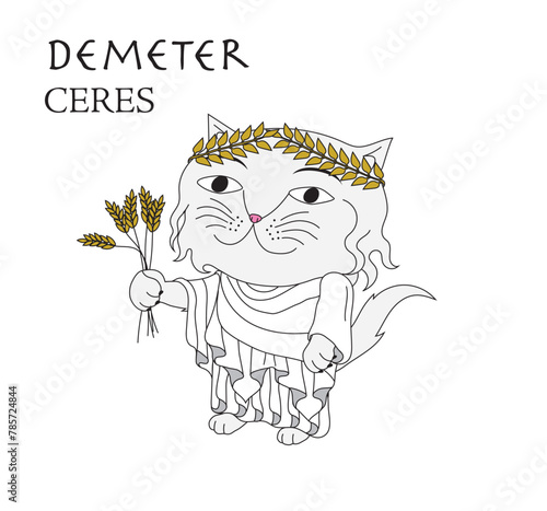 Cute cartoon illustration of cat Demeter