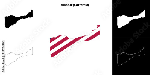 Amador County (California) outline map set photo
