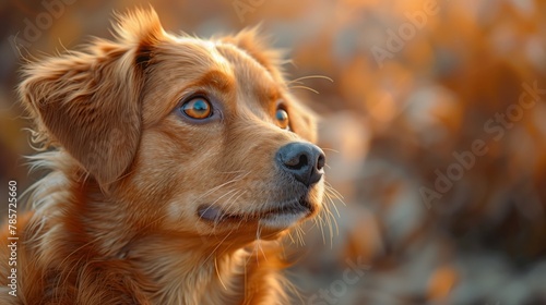 Closeup of a carnivore dog breed with blue eyes looking up at the sky