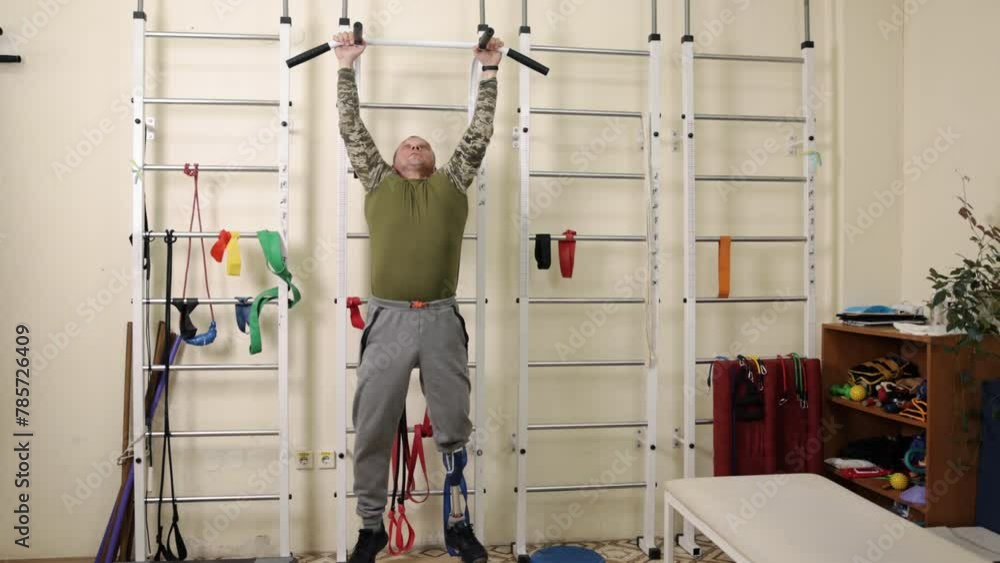 Prosthetic workout, Limb strength, Therapy routine. Man Prosthetic Leg ...
