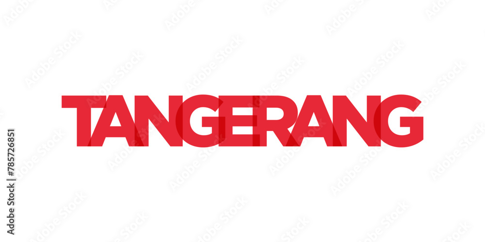 Tangerang in the Indonesia emblem. The design features a geometric style, vector illustration with bold typography in a modern font. The graphic slogan lettering.