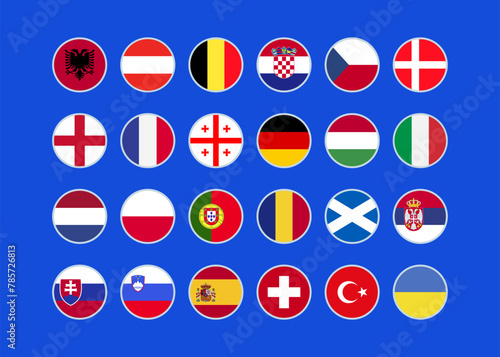 Football tournament in Germany 2024. National flags of European soccer teams. Vector illustration.