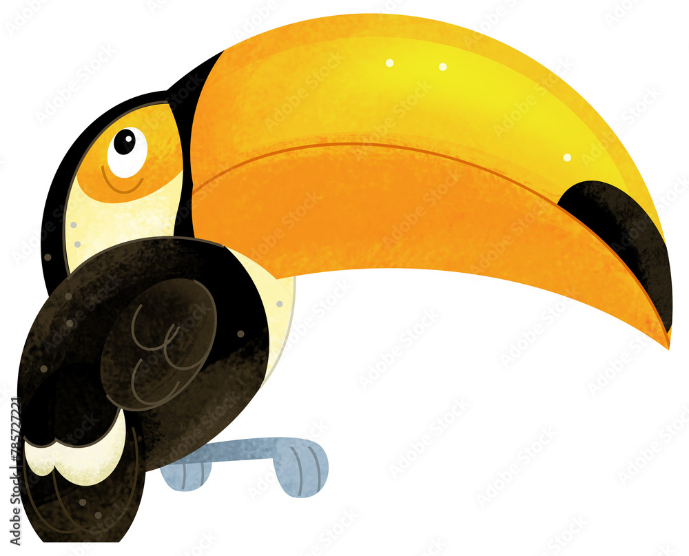 Naklejka premium Cartoon animal happy tropical bird toucan isolated background illustration for children