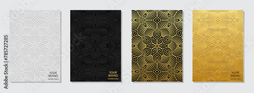 Set of vintage covers, vertical templates. Collection of relief, geometric backgrounds with ethnic 3D patterns, handmade. Ornamental boho exoticism of the East, Asia, India, Mexico, Aztec, Peru.