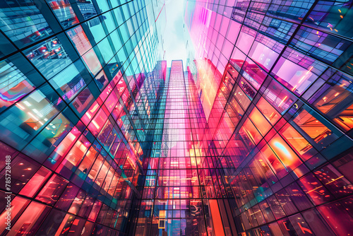 Futuristic cityscape with vibrant neon skyscrapers