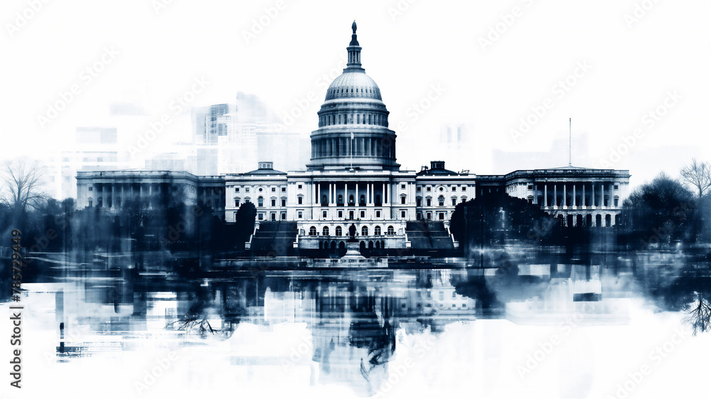 Fototapeta premium Capitol Building Washington DC in a contemporary minimalist style collage illustration