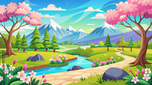 beautiful spring landscape vector illustration