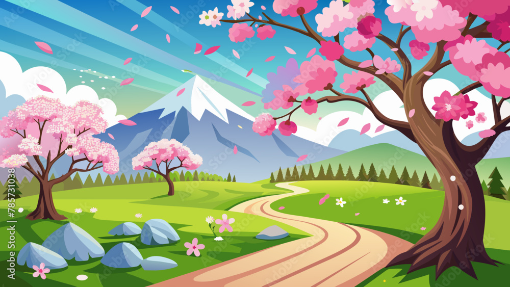 Fototapeta premium beautiful spring landscape vector illustration