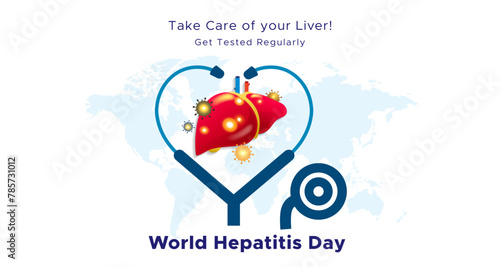 World liver day. Liver health care with doctor medical stethoscope. Liver health care promotional awareness program. Vector illustration