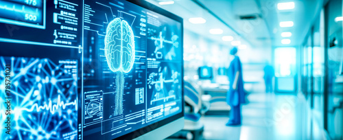 Advanced Brain Scan on Monitor in Laboratory.  Neuroscience and Research Concept. AI-Powered Brain Analysis. Artificial Intelligence in Healthcare Concept photo