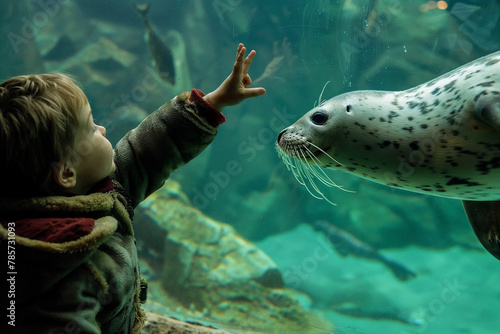 Young Child Interacting With Seal at Aquarium © kegfire
