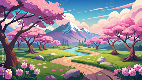 beautiful spring landscape vector illustration