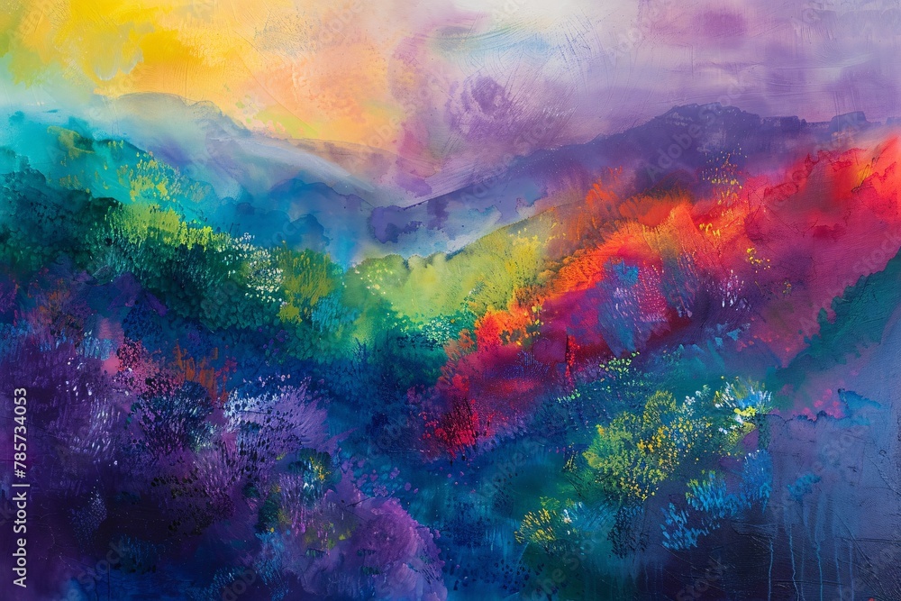 Behold an abstract dreamscape where vibrant colors meld with the serenity of nature
