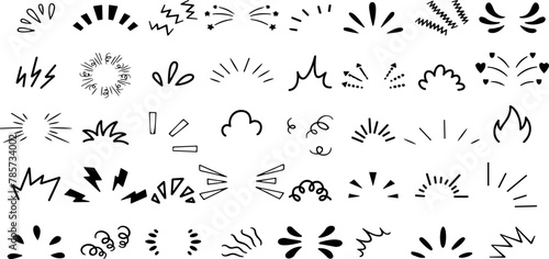 Doodle line sparkles and rays. Hand drawn explosion lines confetti, sun burst, decorative effect surprise elements. Sketch comic celebrating splash and sign. Vector	
