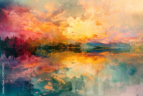 Behold an abstract dreamscape where vibrant colors meld with the serenity of nature