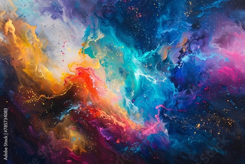 Behold an abstract dreamscape where vibrant colors merge with the electric dance of thunder