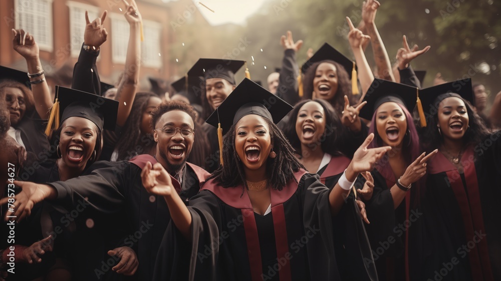 Obraz premium Group of young black people celebrating their graduation.