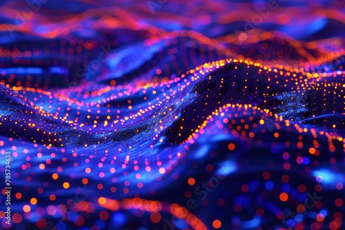 Abstract background with neon lights and pulsating patterns, creating a mesmerizing digital landscape © Maelgoa