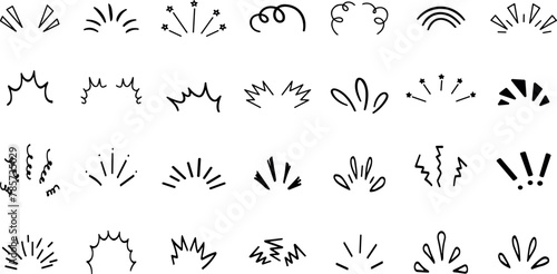 Line movement effect element, cartoon emotion effect decoration icon. Hand drawn cute doodle line element arrow, emphasis, shock, sparkle. Anime movement, express shape photo