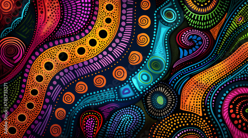 Aboriginal vibrant dotwork abstract background with circles