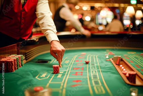 A man is playing a game of craps at a casino photo