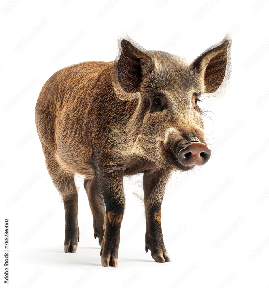 Alert Wild Boar Standing Isolated on White Alert Wild Boar Standing Isolated on White