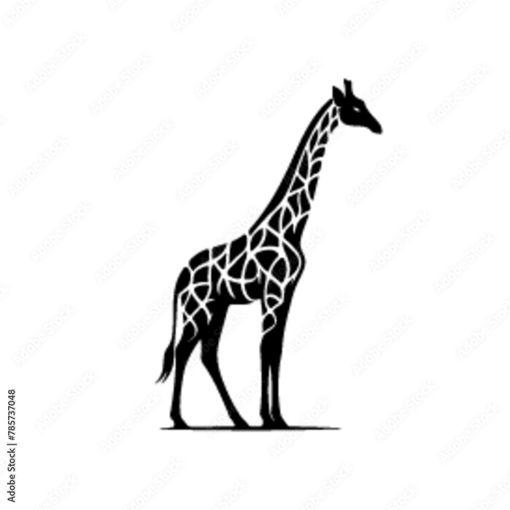 Naklejka premium minimal giraffe tattoo vector art illustration black color, white background, giraffe tattoo vector silhouette (15)
