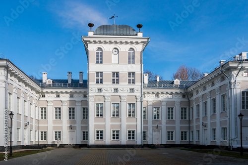 Bulgakov Palace and Park Ensemble. An architectural monument of late classicism, 18th century. Town of Zhilichi on the Dobosna River, Kirovsky district, Mogilev region, Republic of Belarus. 