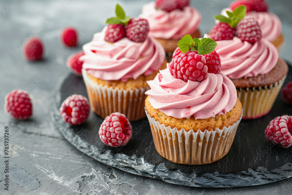 muffins with raspberries on a stone platter (1)