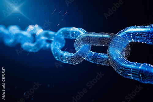 A chain of links with a glowing red and orange concept blockchain