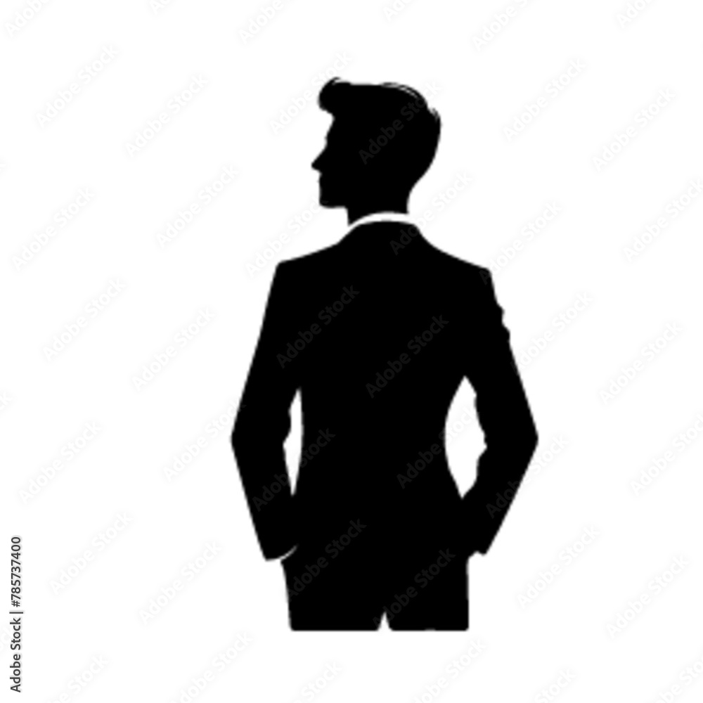 minimalist business man standing pose back view vector black color silhouette, Black color silhouette (32)