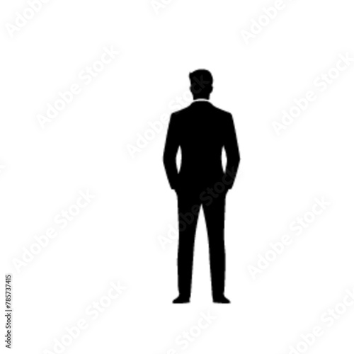 minimalist business man standing pose back view vector black color silhouette, Black color silhouette (33)