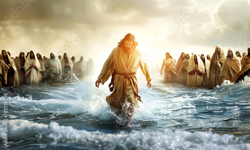 Moses leads the Exodus of the Israelites and jews out of Egypt and across the Red Sea