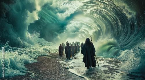 Moses leads the Exodus of the Israelites and jews out of Egypt and across the Red Sea