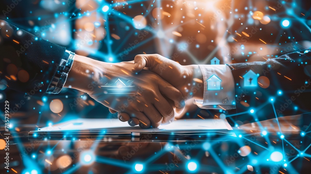 Fototapeta premium shaking hands in futuristic design