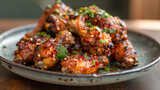Spicy chinese chicken wings on plate