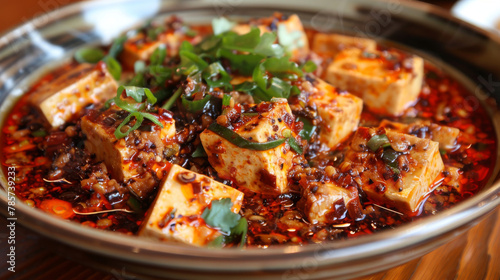 Authentic sichuan spicy tofu dish