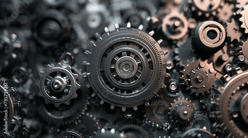 Hintergrund, Zahnräder in verschiedenen Größen und Formen, 3D-Darstellung, Querformat