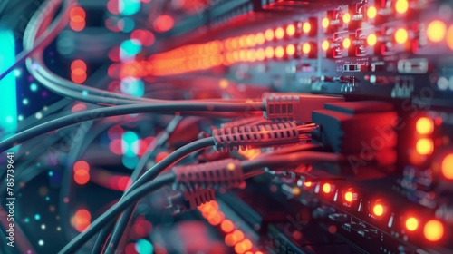 Fiber optics in blue, close up with bokeh