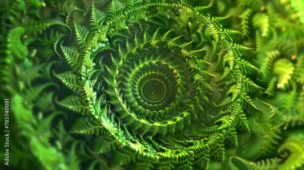 Golden Fractal Spiral with a Modern Twist, 3D Render, Isolated on Black. Verdant fern leaves radiating outward in a fractal-like spiral Golden Fractal Spiral with a Modern Twist, 3D Render, Isolated on Black. Verdant fern leaves radiating outward in a fractal-like spiral